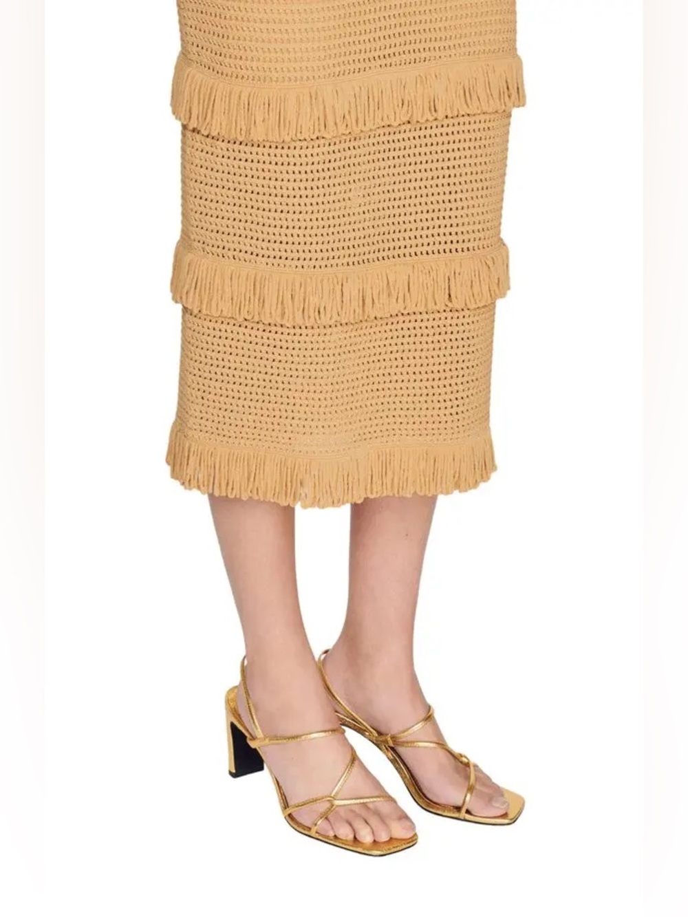 SANDRO Anvers Pointelle Knit Dress in Camel - Picture 4 of 14